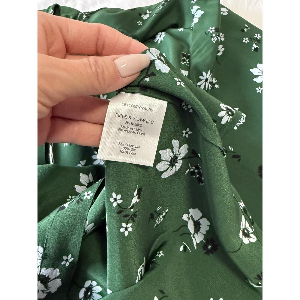 Veronica Beard | SZ 2 | Ashlynn Floral Silk Blouse Green White Button Front - Picture 10 of 11
